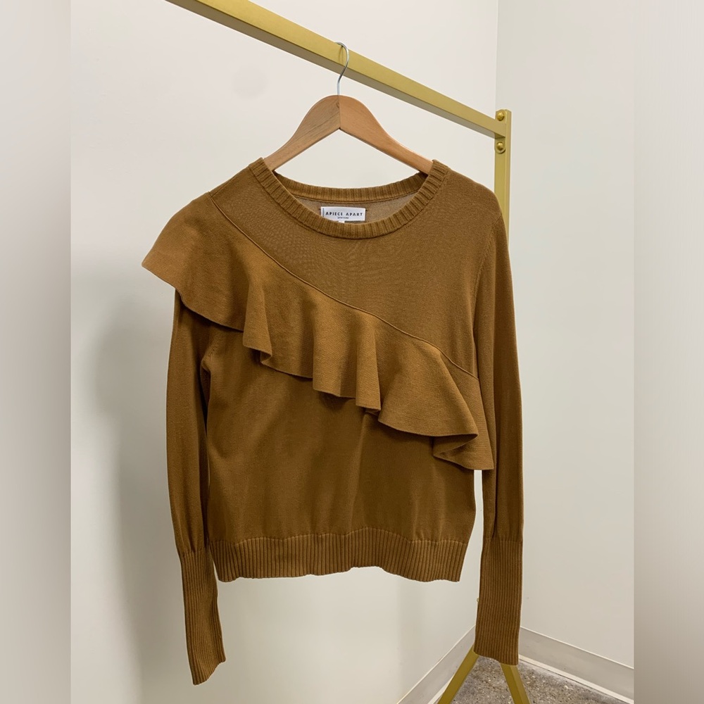 Apiece Apart Sterre Ruffle Crewneck Sweater Cotton Knit